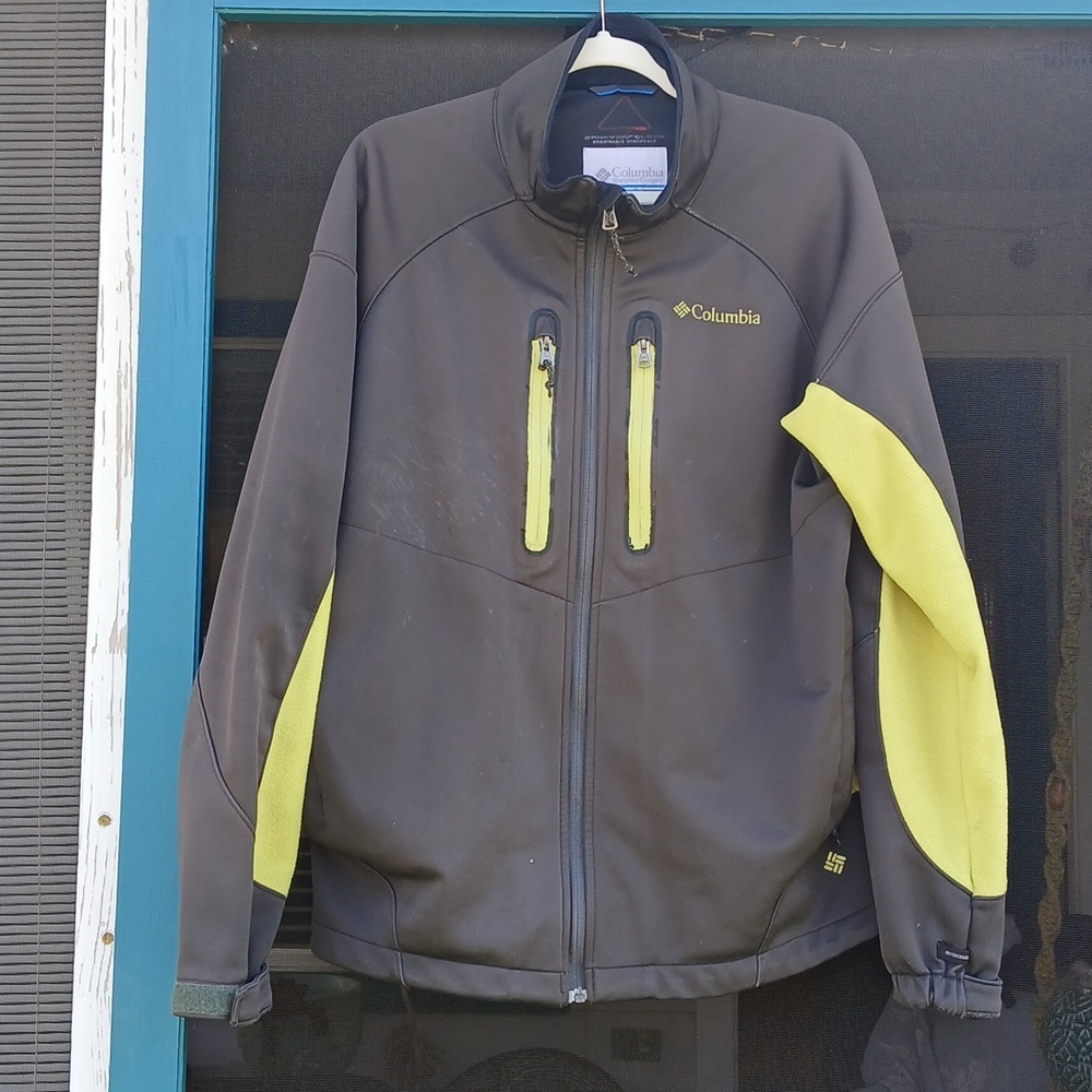 Columbia Interchange Omni-Heat Jacket Coat Men L Dark Grey Chartreuse Wind Block